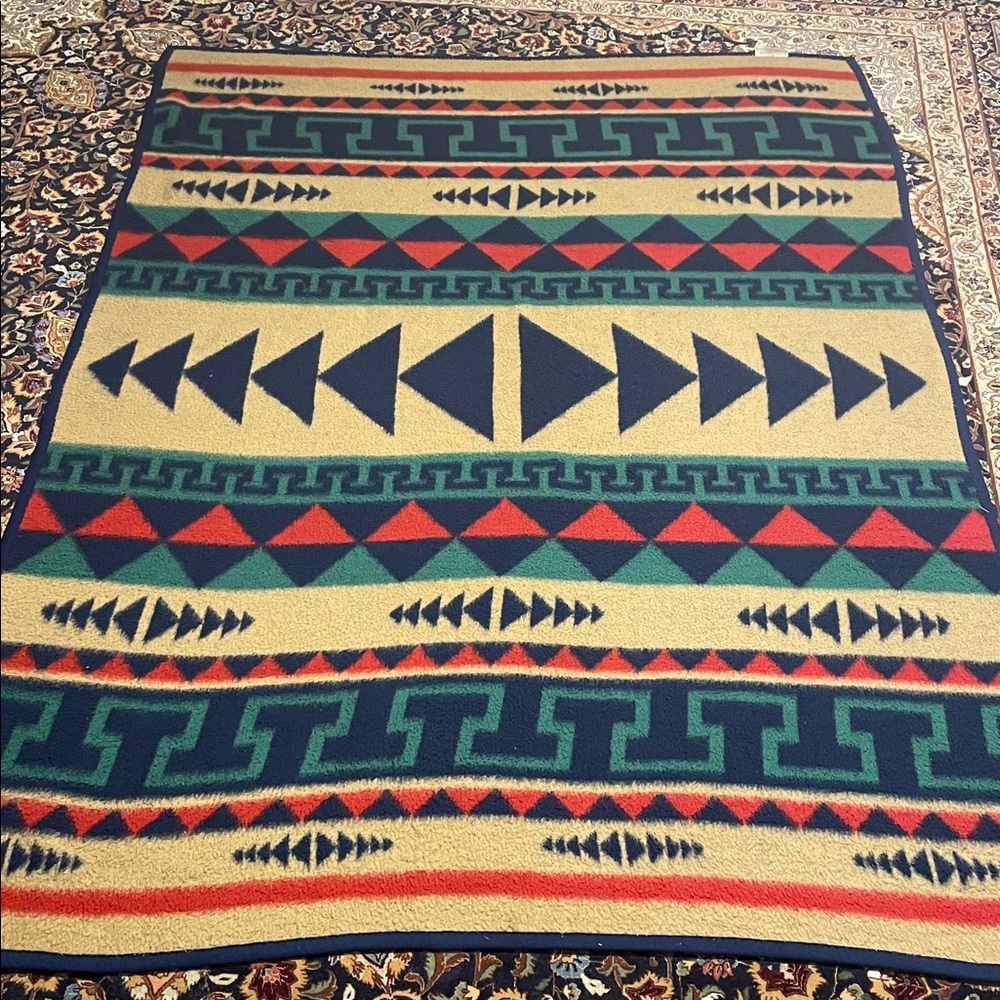 Vintage Biederlack Blanket  Geometric Native Aztec Southwest 73x54 Germany Made